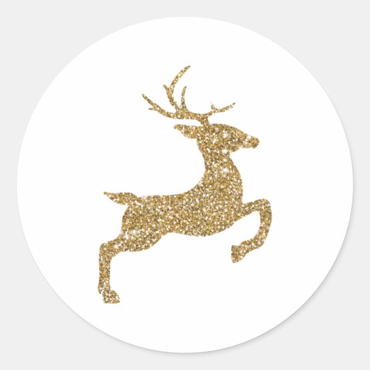 Gele grijze Faux Glitter look Jumping Deer Shape Ronde Sticker (Voorkant)