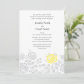 Gele grijze Floral Wedding Invitations Kaart (Staand voorkant)
