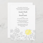 Gele grijze Floral Wedding Invitations Kaart (Voorkant / Achterkant)