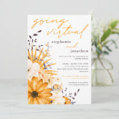 Gele grijze Florals Waterverf Virtuele bruiloft Kaart (Staand voorkant)