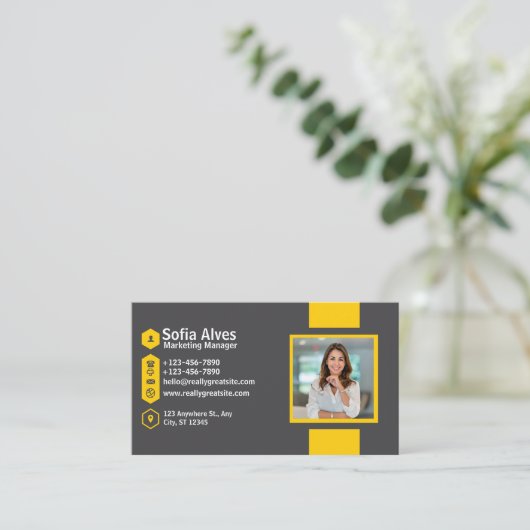 Gele Grijze Foto Moderne Minimalistische Professio Visitekaartje (Staand voorkant)