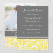 Gele grijze foto Weddenschap Sla de datumkaart op Save The Date (Voorkant / Achterkant)