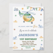 Gele Grijze Helikopter Verjaardag Uitnodigingen (Voorkant)