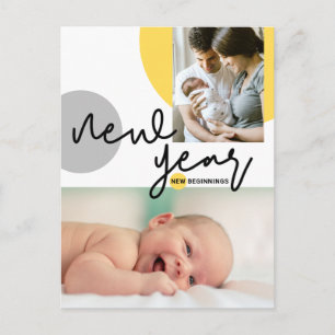 Gele grijze kleuren nieuwjaar Baby Foto Briefkaart