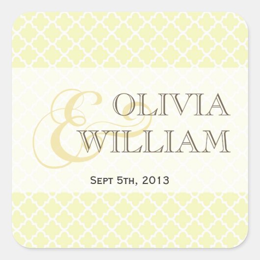 Gele grijze Marokkaanse tegel en moderne bruiloft Vierkante Sticker (Voorkant)