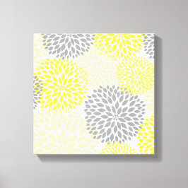 Gele Grijze moderne dahlia bloesems kunst aan de m Canvas Afdruk