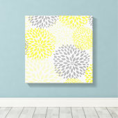 Gele Grijze moderne dahlia bloesems kunst aan de m Canvas Afdruk (Insitu (Houten vloer))