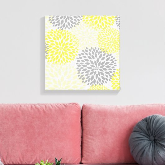 Gele Grijze moderne dahlia bloesems kunst aan de m Canvas Afdruk (Insitu (Woonkamer))