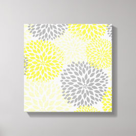 Gele Grijze moderne dahlia bloesems kunst aan de m Canvas Afdruk