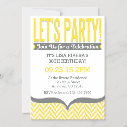 Gele Grijze Moderne Magnetische Verjaardagsuitnodi Magnetische Uitnodiging (Voorkant)