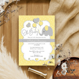 Gele Grijze Olifant Oh Baby Shower Kaart