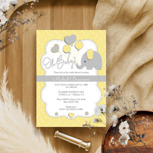 Gele Grijze Olifant Oh Baby Shower Kaart