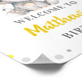 Gele grijze olifant Polka Dot Birthday Welkom Poster (Hoek)