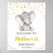Gele grijze olifant Polka Dot Birthday Welkom Poster (Voorkant)