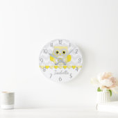 Gele Grijze Owl Nursery Wall klok (Huis)