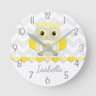 Gele Grijze Owl Nursery Wall klok