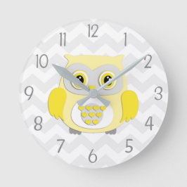 Gele Grijze Owl Nursery Wall klok