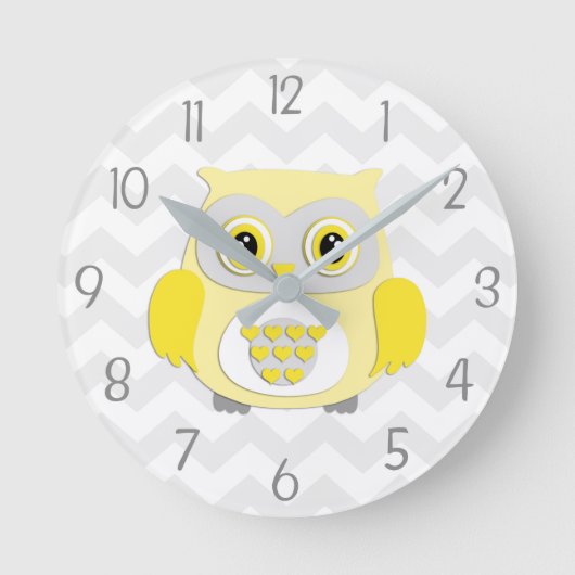 Gele Grijze Owl Nursery Wall klok (Voorkant)