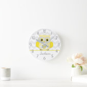 Gele Grijze Owl Nursery Wall klok (Huis)