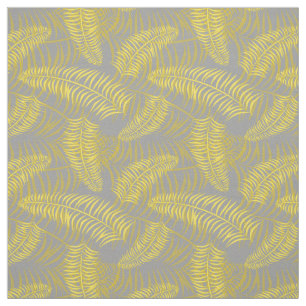 Gele Grijze Palm Leaf Print Stof