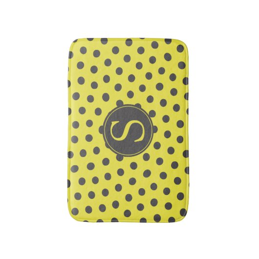 Gele & Grijze Polka Dots met Aangepaste Monogram Badmat (Voorkant Verticaal)