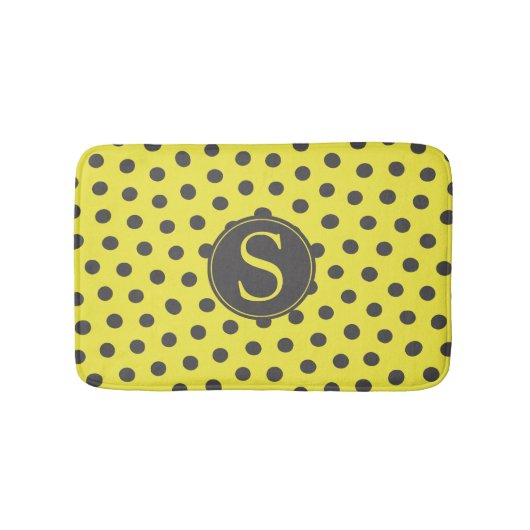 Gele & Grijze Polka Dots met Aangepaste Monogram Badmat (Voorkant)