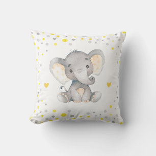 Gele Grijze Stippen Olifant Baby Shower Kraamkamer Kussen