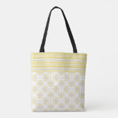 Gele Grijze Strepen Bijen Trendy Initiaal Monogram Tote Bag (Achterkant)
