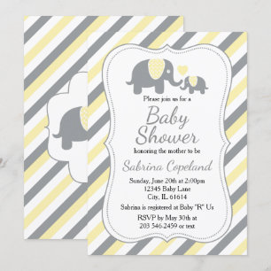 Gele & Grijze Strepen Olifant   BABY SHOWER Kaart