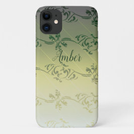 Gele grijze verloop bladpatroon gepersonaliseerd Case-Mate iPhone case