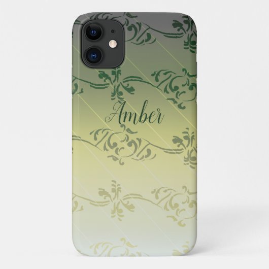 Gele grijze verloop bladpatroon gepersonaliseerd Case-Mate iPhone case (Achterkant)