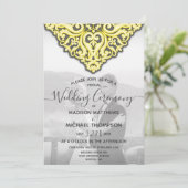 Gele grijze virtuele bruiloft Livestream Weddensch Kaart (Staand voorkant)