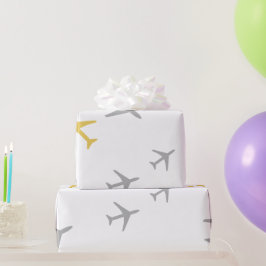 Gele grijze vliegtuigen cadeaupapier