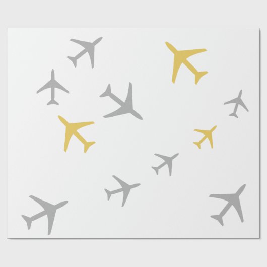 Gele grijze vliegtuigen cadeaupapier (Vlak)