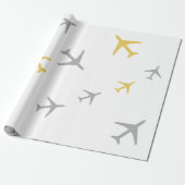Gele grijze vliegtuigen cadeaupapier (Uitgerold)