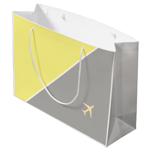 Gele grijze vliegtuigen groot cadeauzakje (Achterkant Gekanteld)