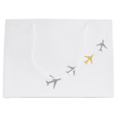Gele grijze vliegtuigen groot cadeauzakje (Voorkant)