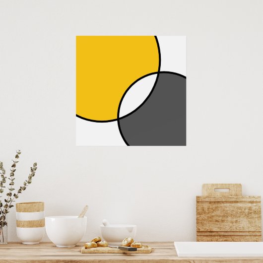 Gele grijze witte cirkels poster (Keuken)