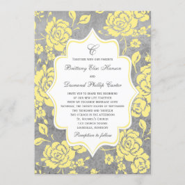 Gele grijze witte Floral Damask Wedding Invitation Kaart
