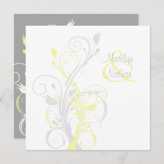 Gele grijze witte Floral Square Weddenschap Kaart (Voorkant / Achterkant)