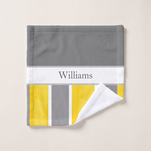 Gele grijze witte strepen Modern 2 Bad Handdoek (Wasdoekje)