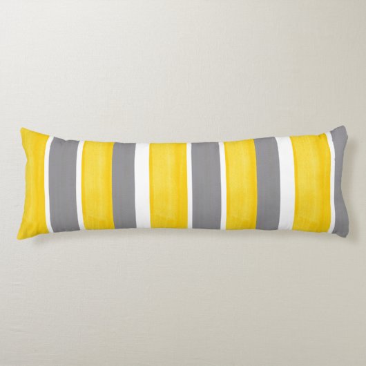 Gele grijze witte strepen Modern 2 Lichaamskussen (Voorkant)