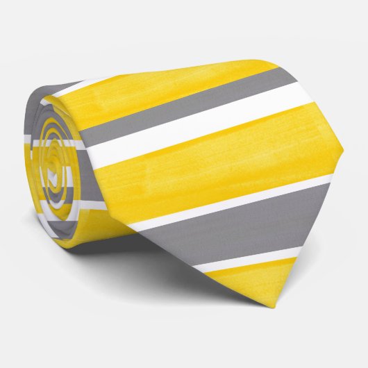 Gele grijze witte strepen Modern 2 Stropdas (Opgerold)