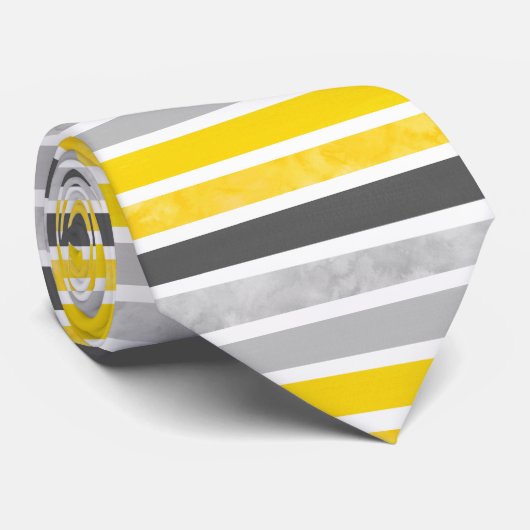 Gele grijze witte strepen stropdas (Opgerold)