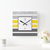 Gele grijze witte strepen vierkant wandklok (Huis)