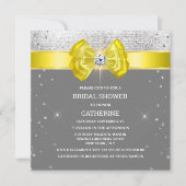 Gele grijze zilverglitter-boegelegant kaart (Voorkant)