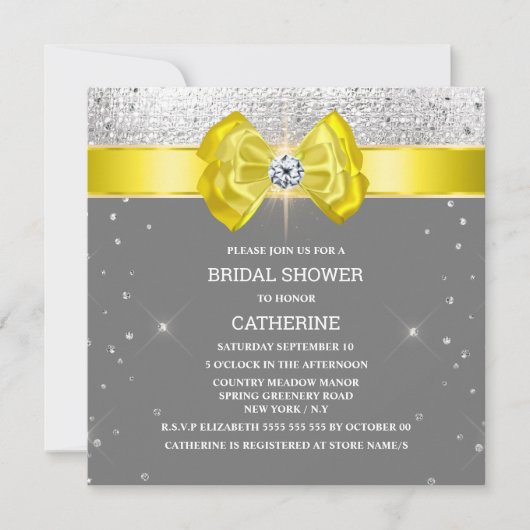 Gele grijze zilverglitter-boegelegant kaart (Voorkant)