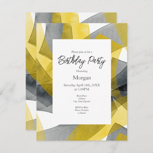 Gele grijze zwarte Waterverf Abstracte penseelstre Kaart (Voorkant / Achterkant)