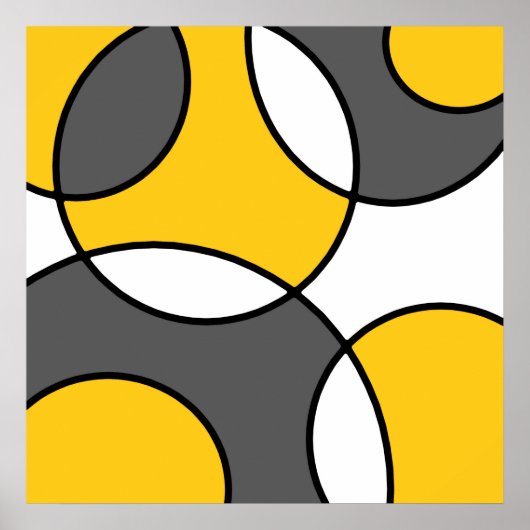 Gele grijze zwarte witte Abstracte cirkels Poster (Voorkant)