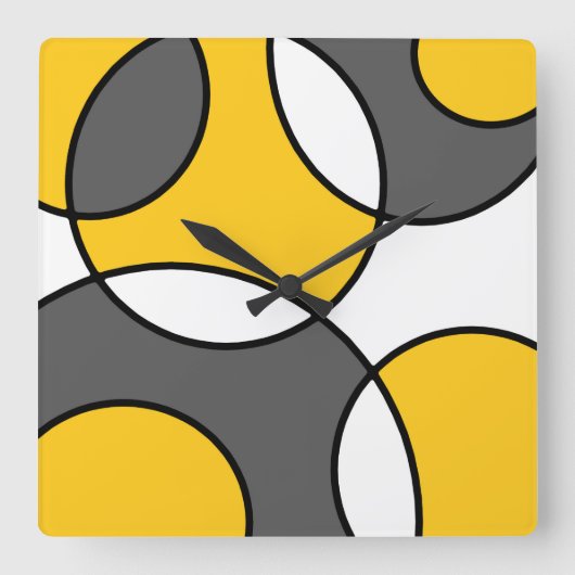 Gele grijze zwarte witte Abstracte cirkels Vierkante Klok (Voorkant)